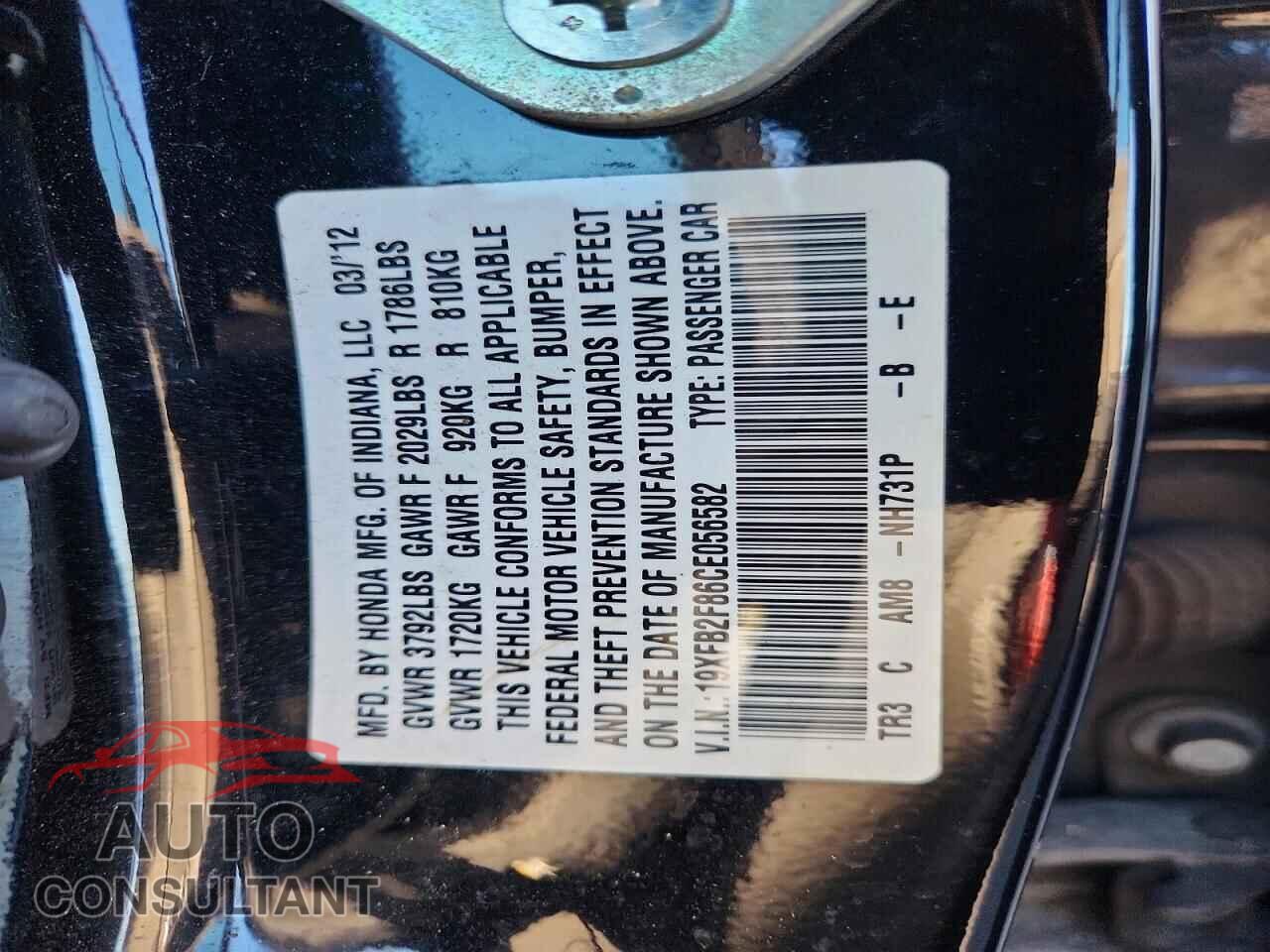 HONDA CIVIC 2012 - 19XFB2F86CE056582
