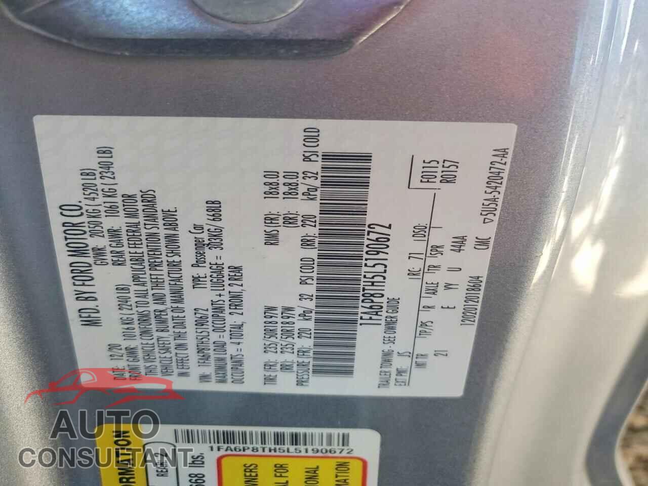 FORD MUSTANG 2020 - 1FA6P8TH5L5190672