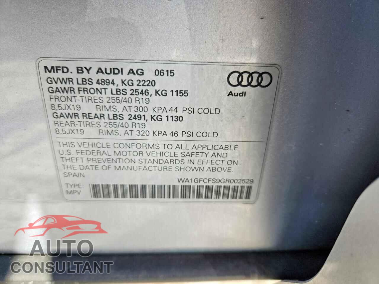 AUDI Q3 2016 - WA1GFCFS9GR002529