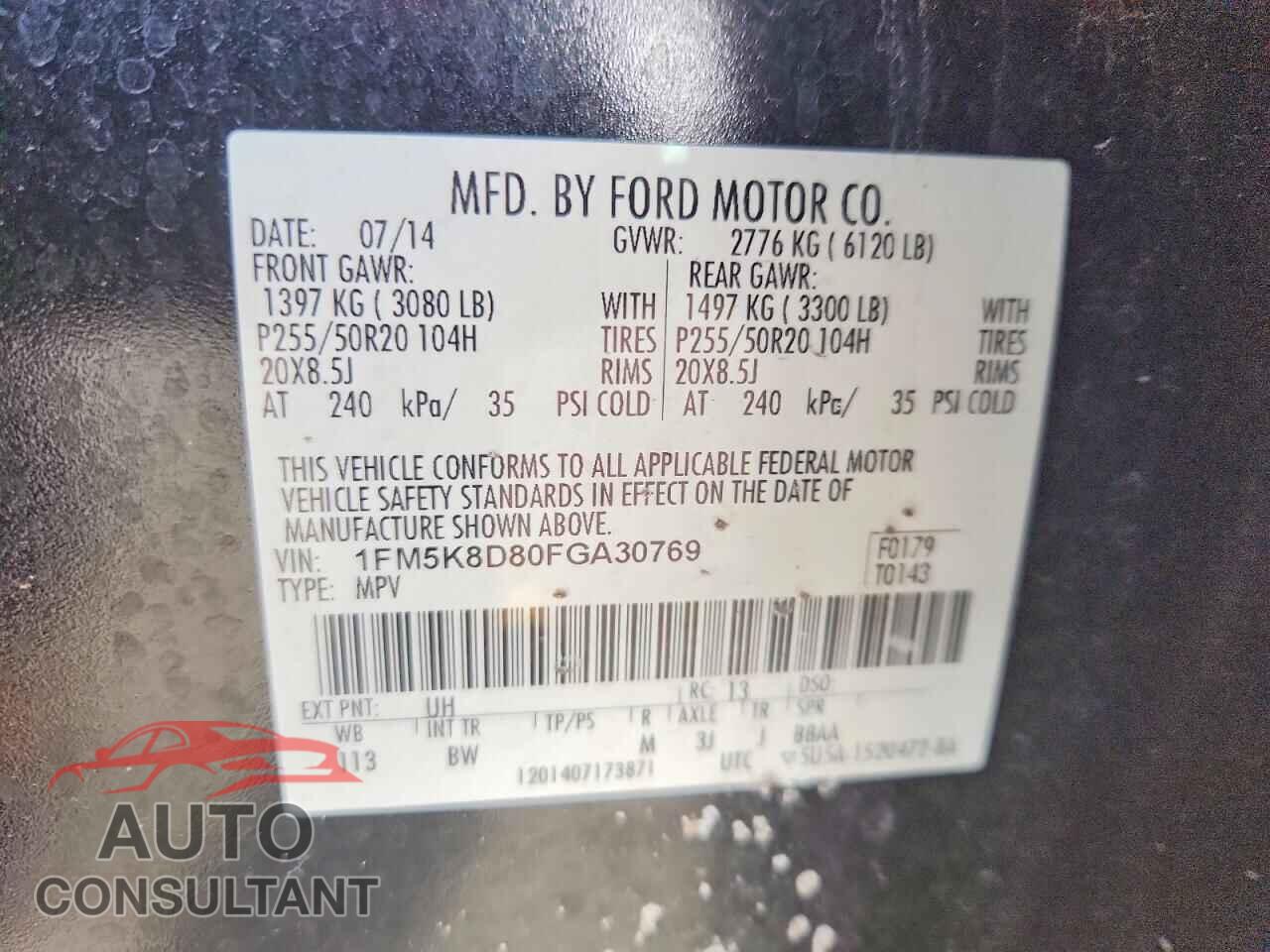 FORD EXPLORER 2015 - 1FM5K8D80FGA30769