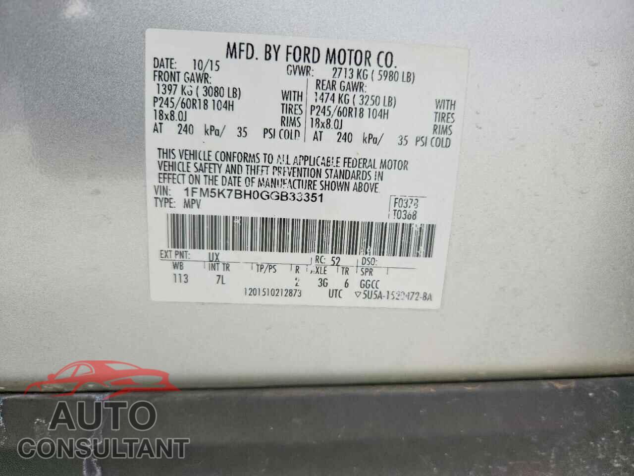 FORD EXPLORER 2016 - 1FM5K7BH0GGB33351