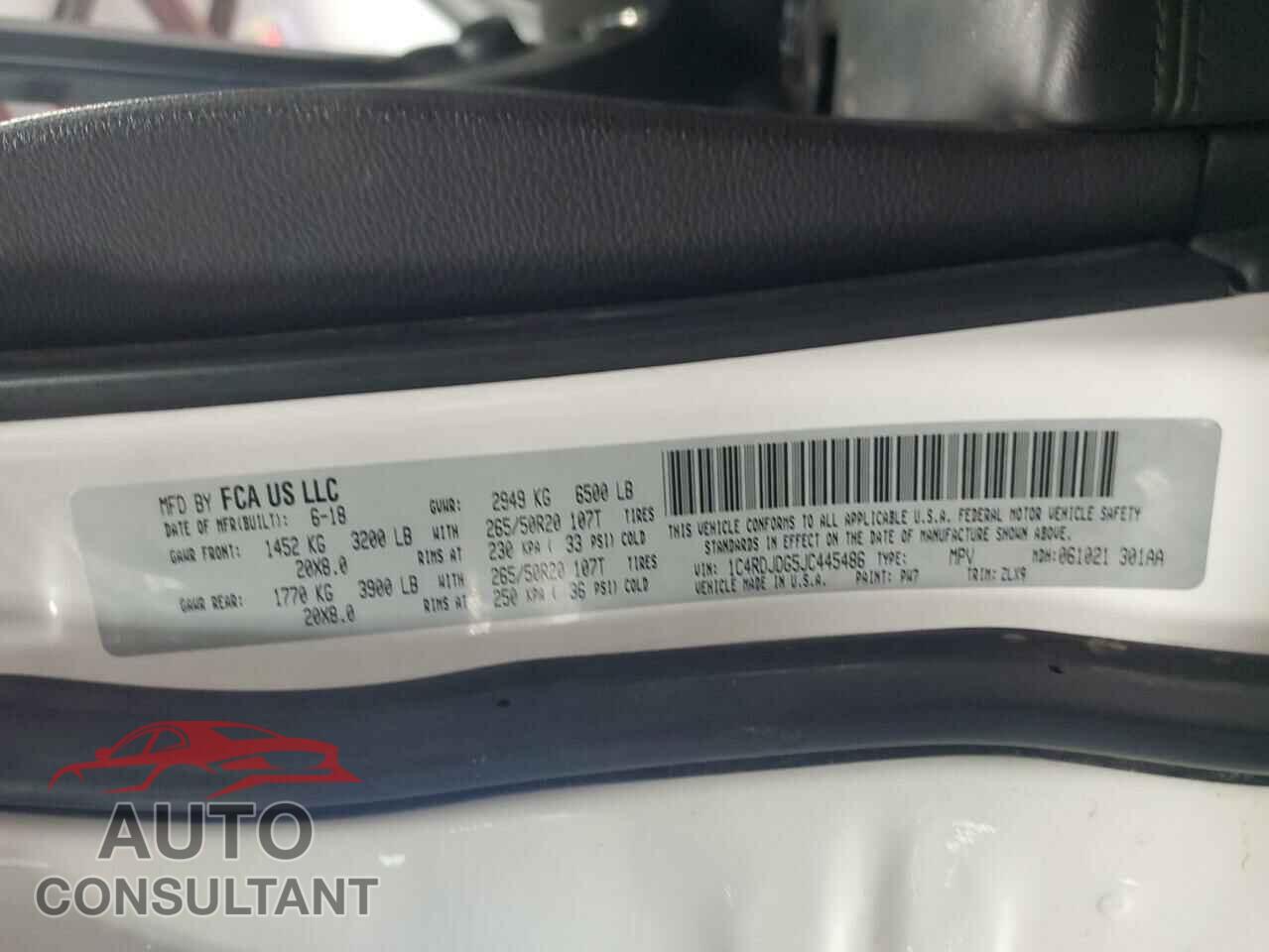 DODGE DURANGO 2018 - 1C4RDJDG5JC445486