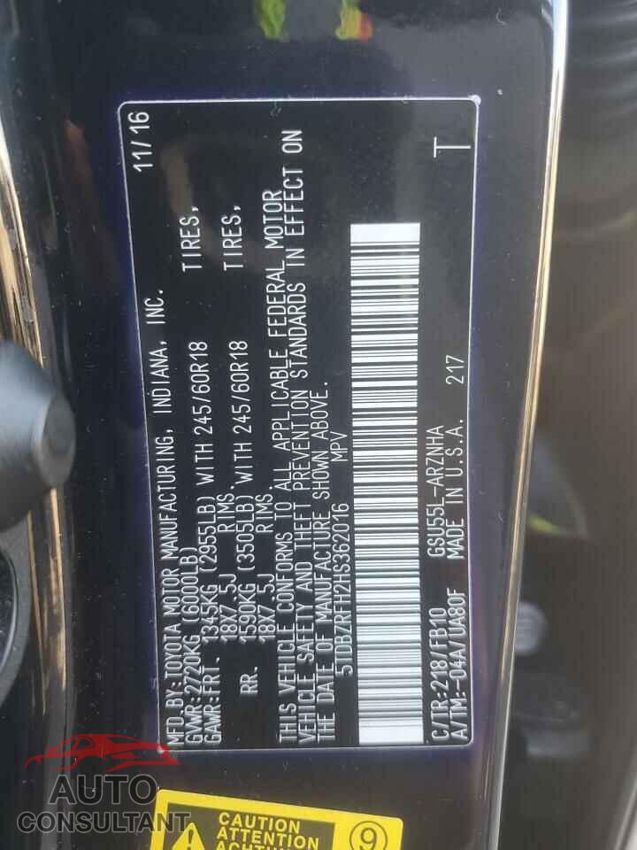 TOYOTA HIGHLANDER 2017 - 5TDBZRFH2HS362016