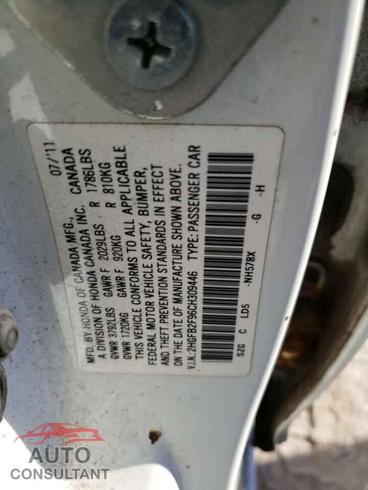 HONDA CIVIC 2012 - 2HGFB2F96CH309446