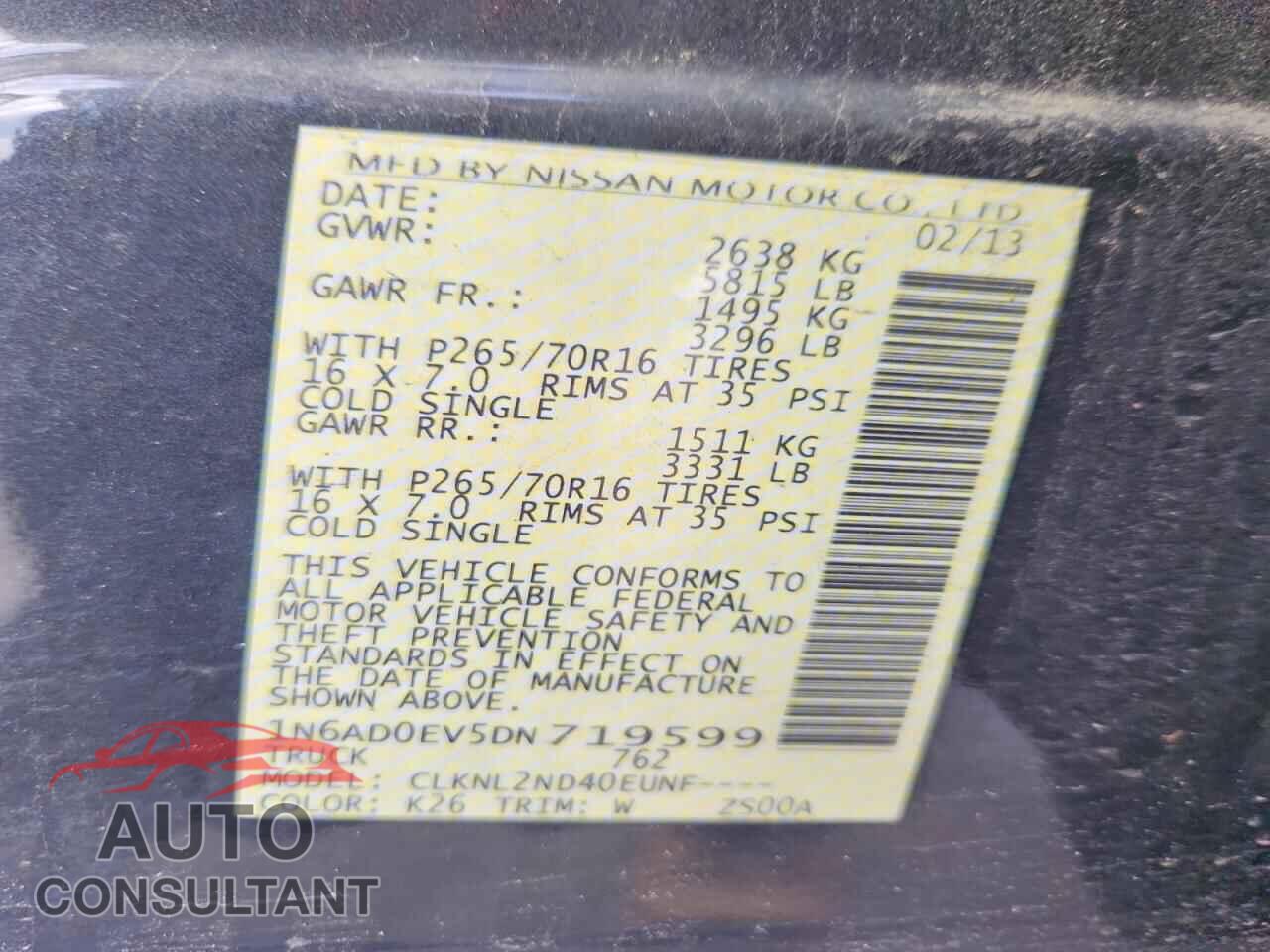 NISSAN FRONTIER 2013 - 1N6AD0EV5DN719599