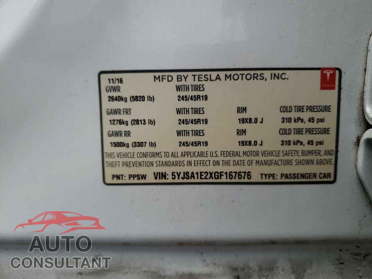 TESLA MODEL S 2016 - 5YJSA1E2XGF167676