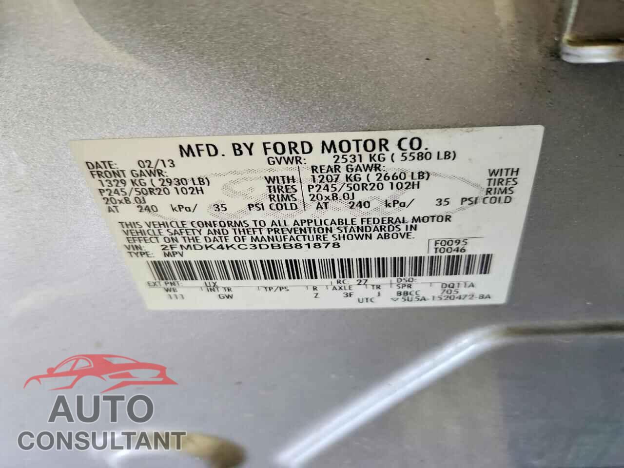 FORD EDGE 2013 - 2FMDK4KC3DBB81878