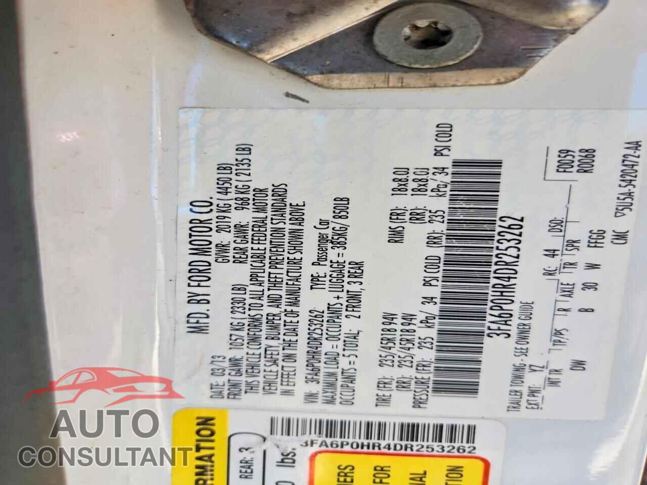 FORD FUSION 2013 - 3FA6P0HR4DR253262