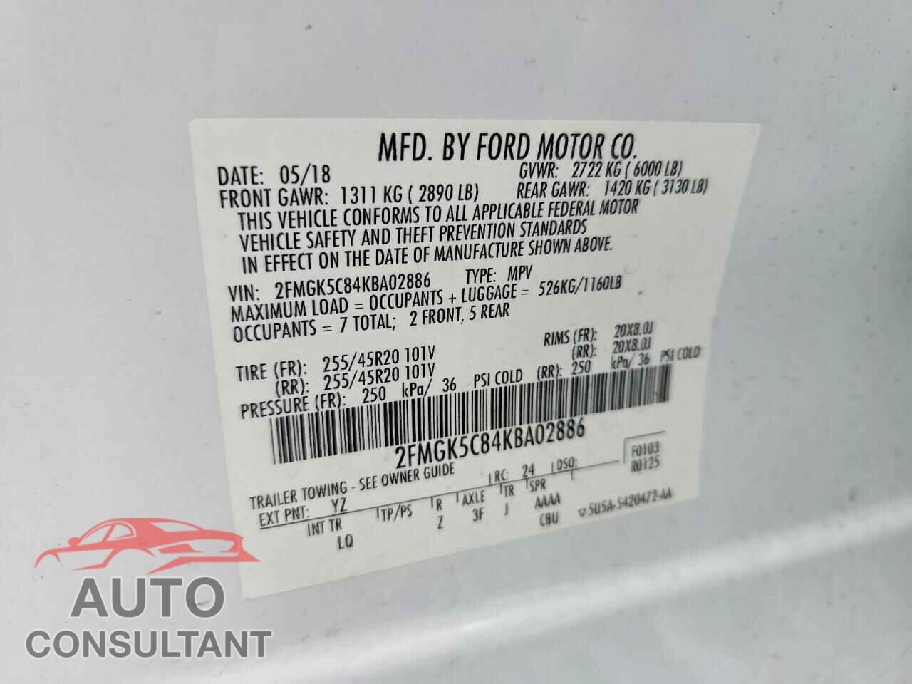 FORD FLEX 2019 - 2FMGK5C84KBA02886
