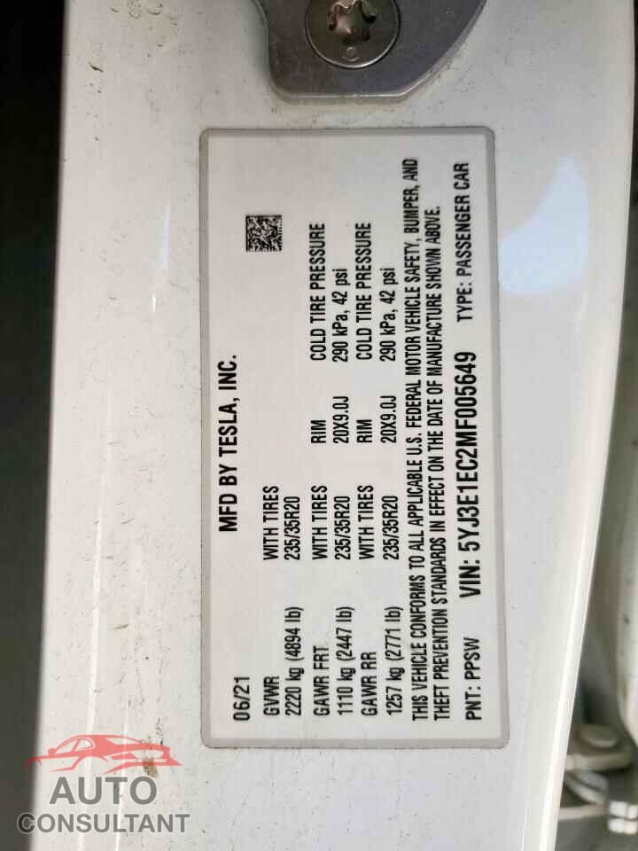 TESLA MODEL 3 2021 - 5YJ3E1EC2MF005649
