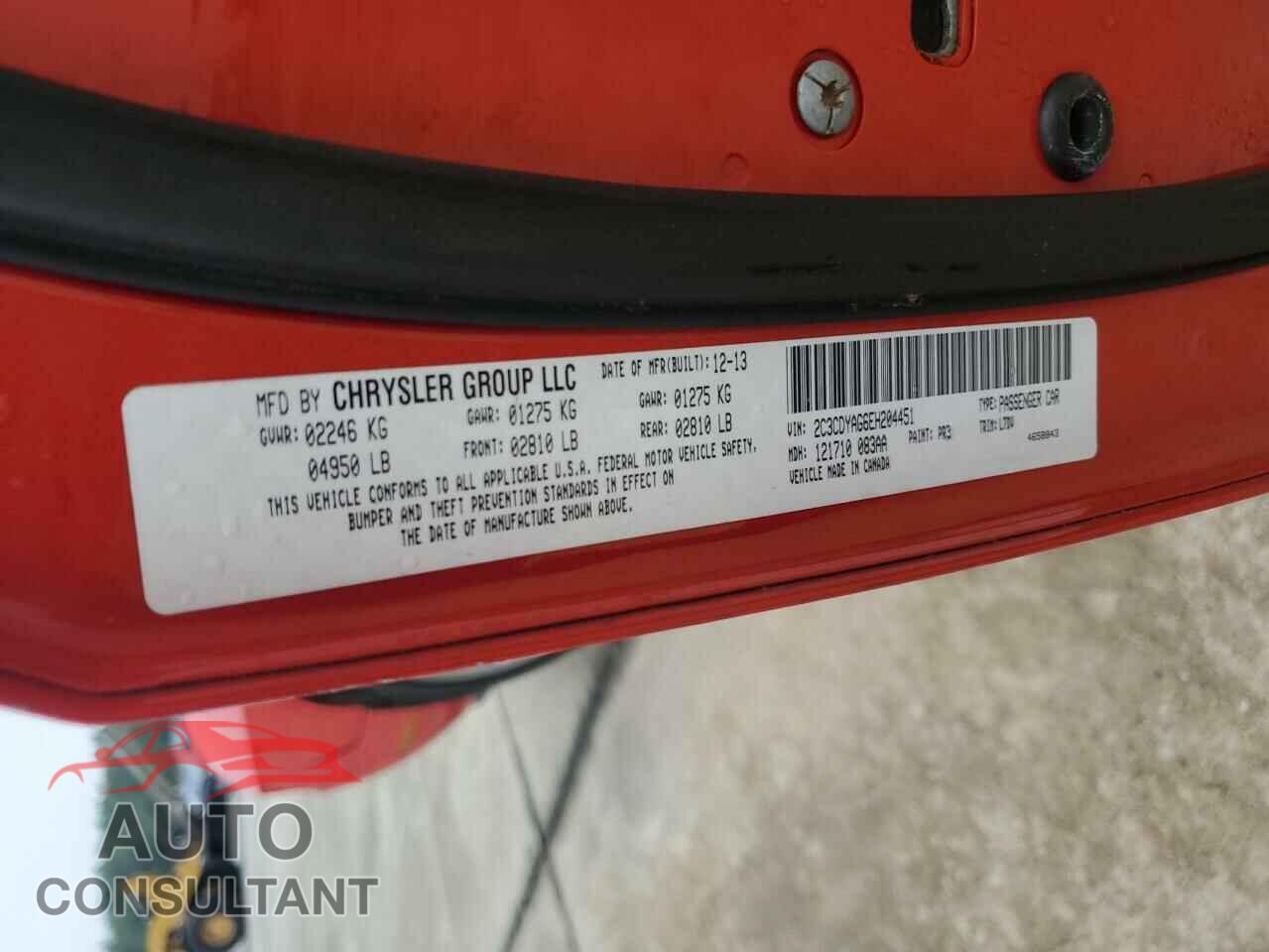 DODGE CHALLENGER 2014 - 2C3CDYAG6EH204451