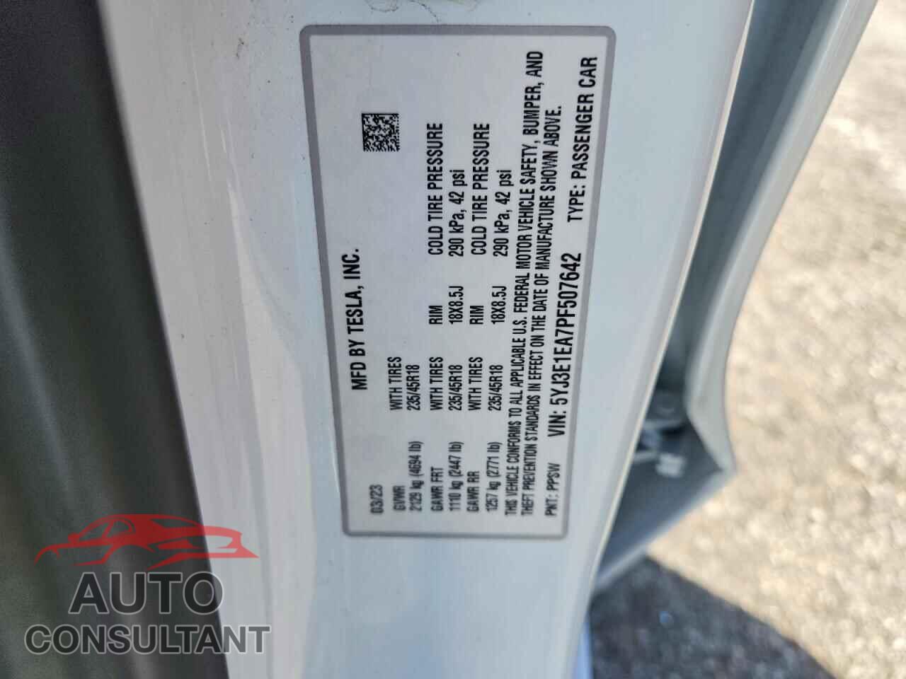 TESLA MODEL 3 2023 - 5YJ3E1EA7PF507642