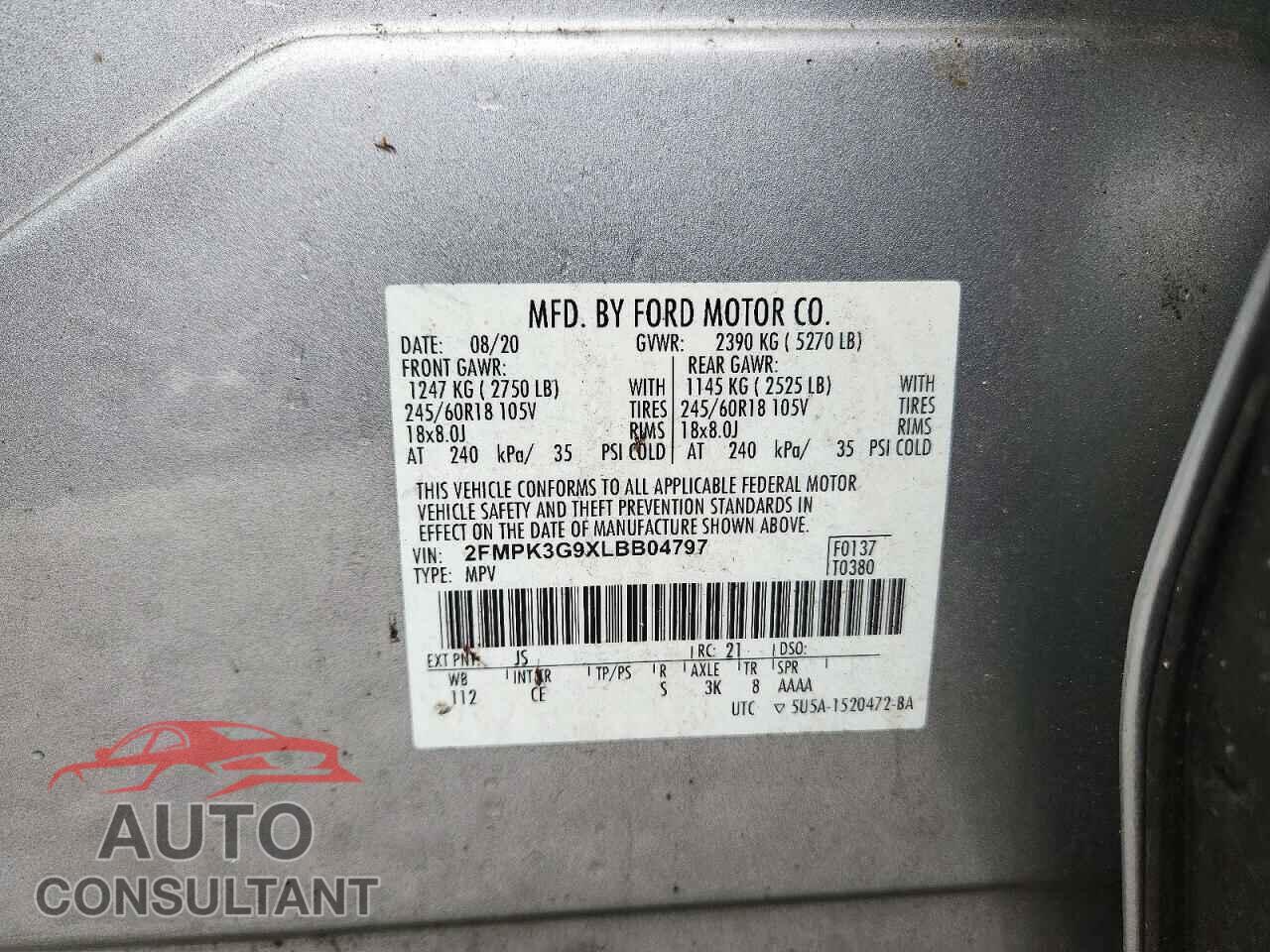 FORD EDGE 2020 - 2FMPK3G9XLBB04797