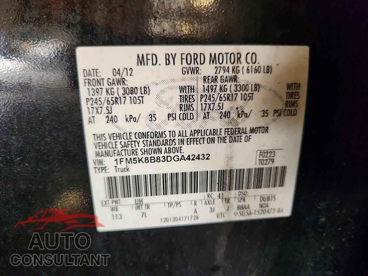 FORD EXPLORER 2013 - 1FM5K8B83DGA42432