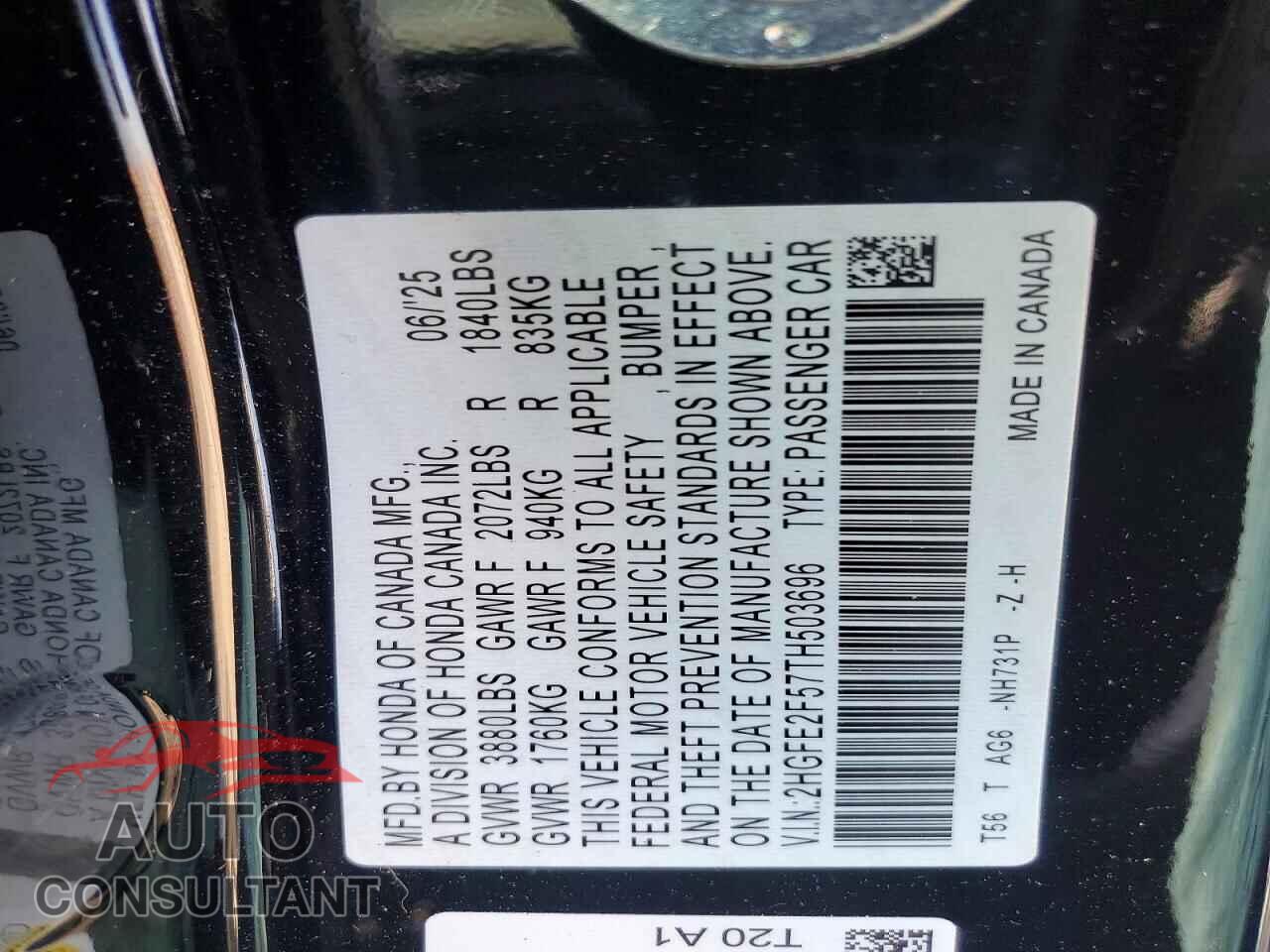 HONDA CIVIC 2026 - 2HGFE2F57TH503696