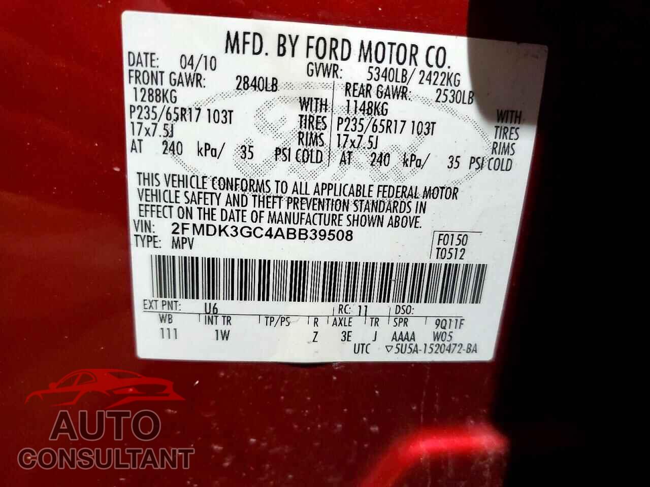 FORD EDGE 2010 - 2FMDK3GC4ABB39508