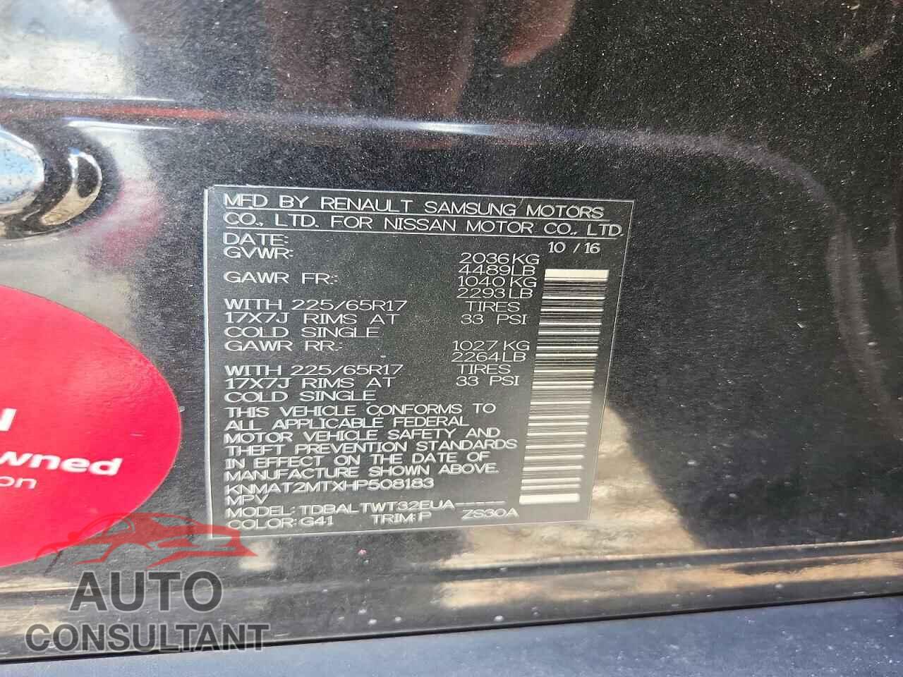 NISSAN ROGUE 2017 - KNMAT2MTXHP508183