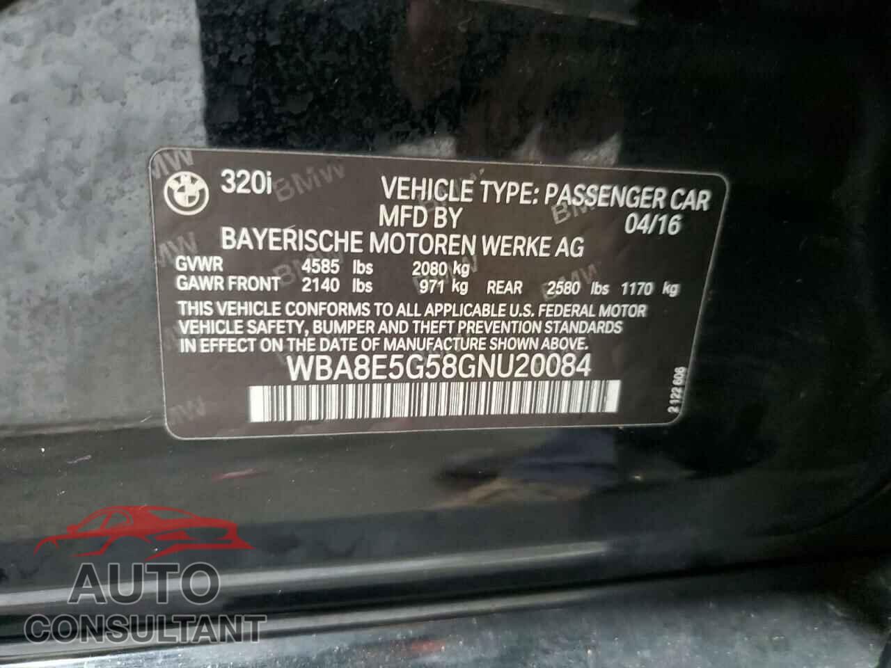 BMW 3 SERIES 2016 - WBA8E5G58GNU20084