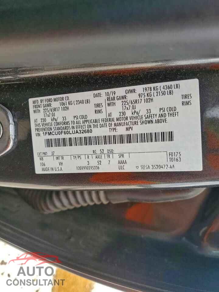 FORD ESCAPE 2020 - 1FMCU0F60LUA32680