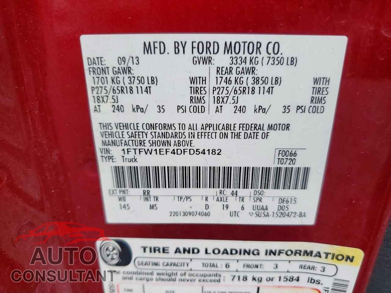 FORD F150 2013 - 1FTFW1EF4DFD54182