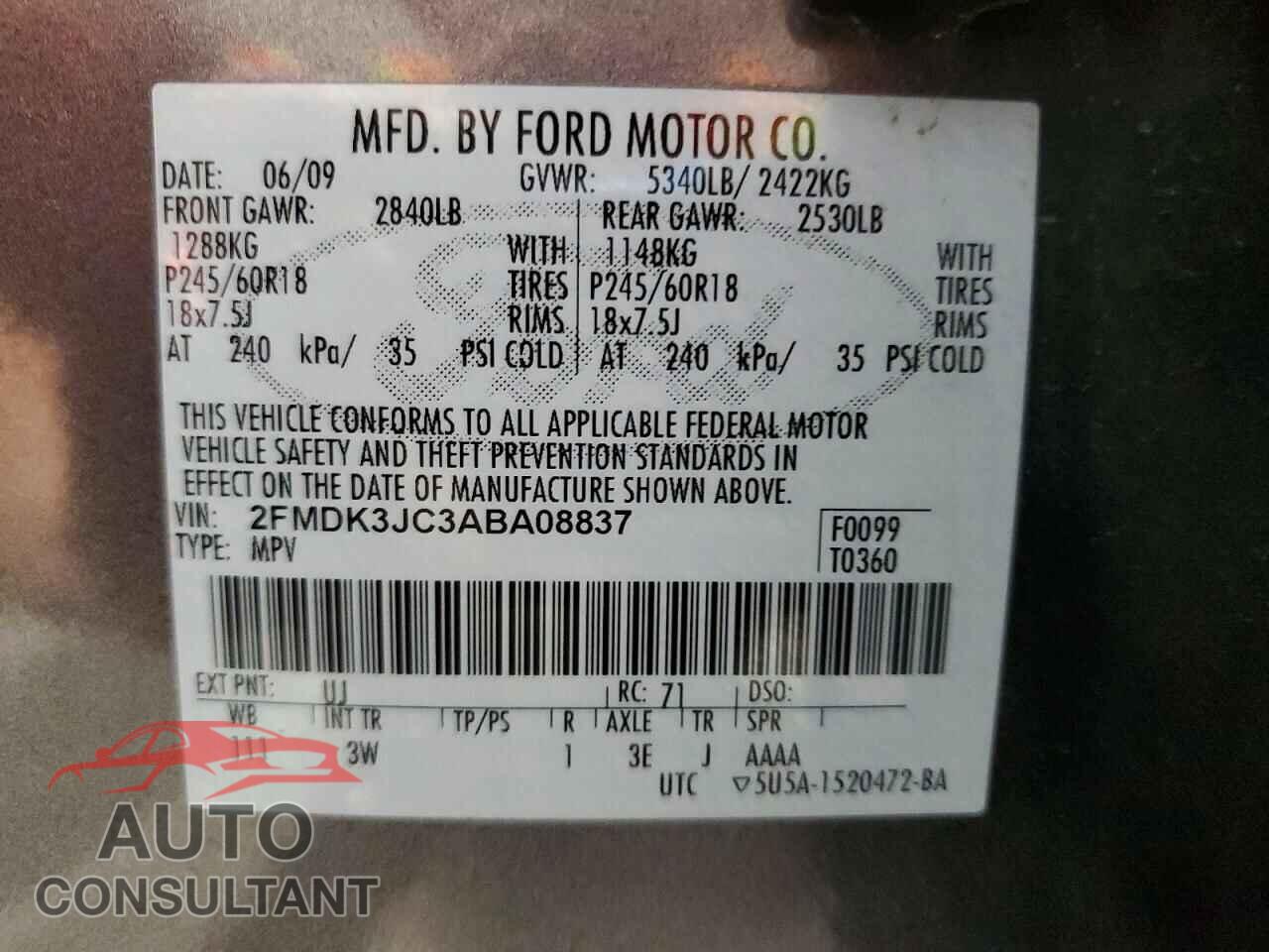 FORD EDGE 2010 - 2FMDK3JC3ABA08837
