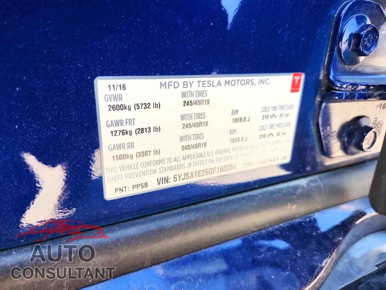 TESLA MODEL S 2016 - 5YJSA1E25GF160084