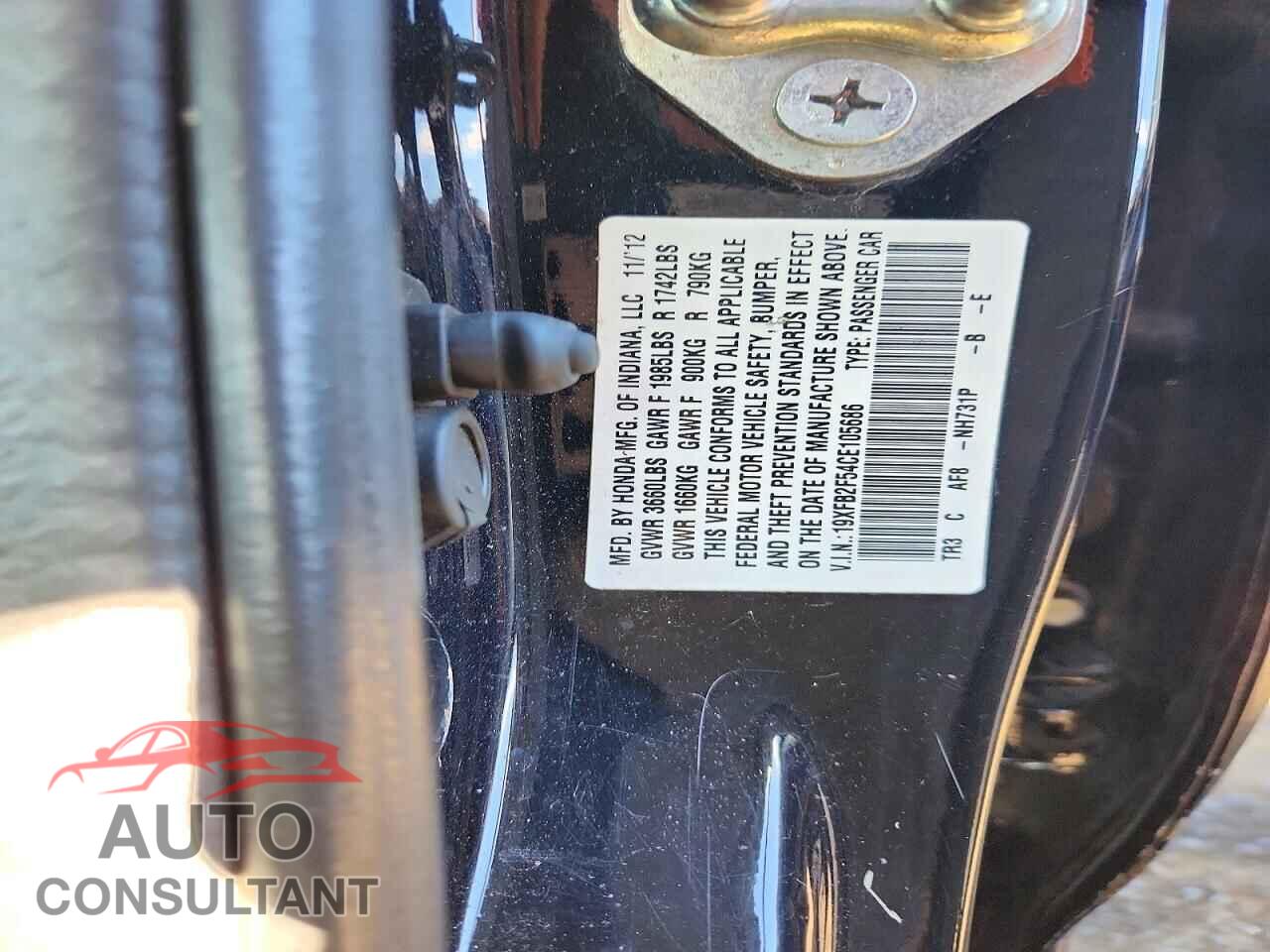 HONDA CIVIC 2012 - 19XFB2F54CE105686