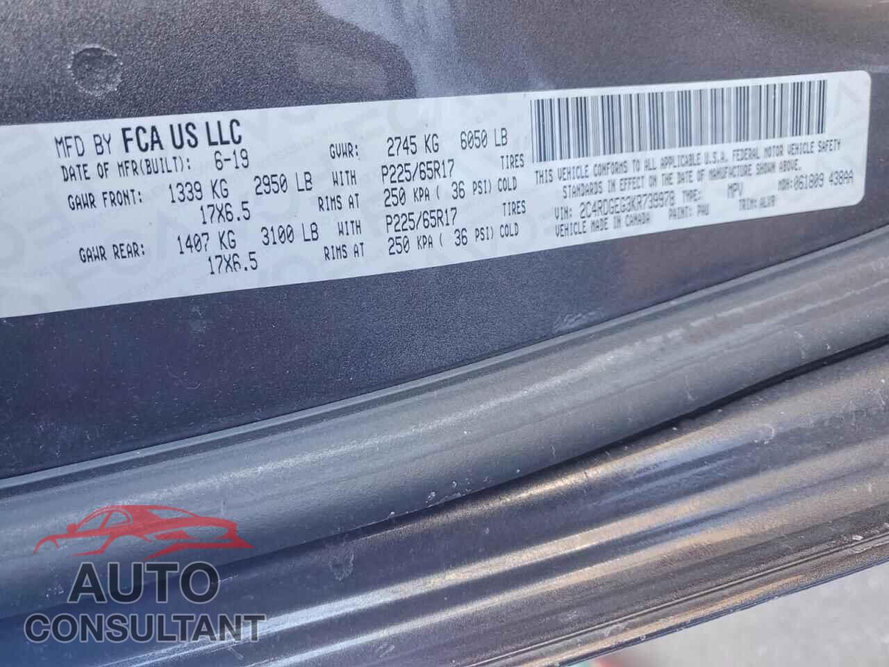 DODGE CARAVAN 2019 - 2C4RDGEG3KR739978