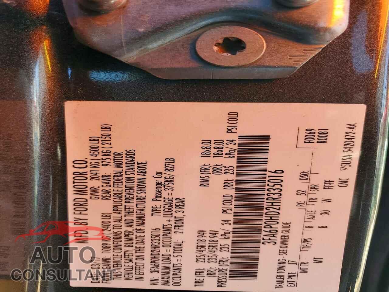 FORD FUSION 2017 - 3FA6P0HD2HR335016