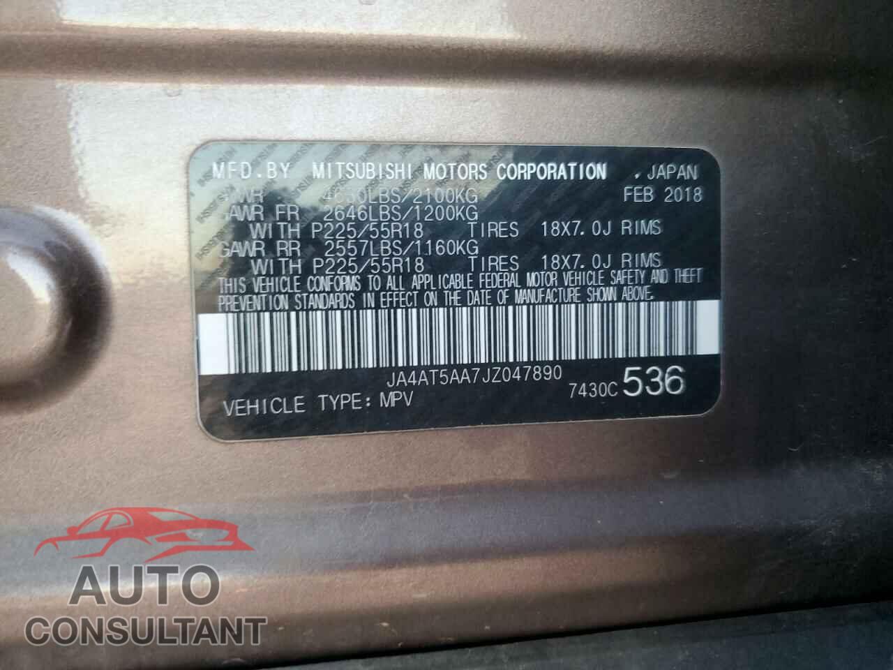 MITSUBISHI ECLIPSE 2018 - JA4AT5AA7JZ047890
