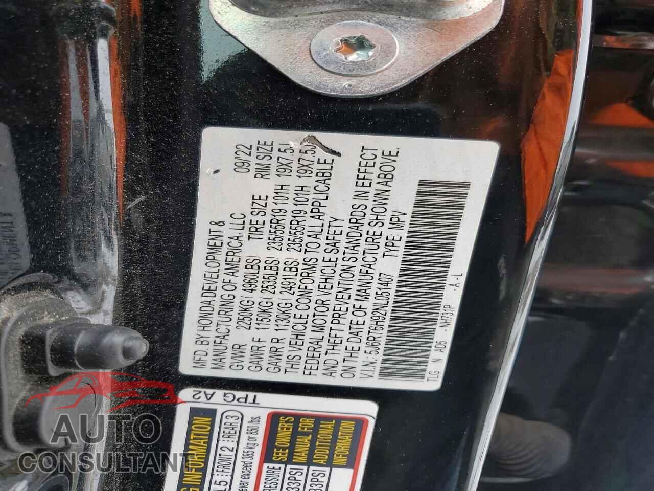 HONDA CRV 2022 - 5J6RT6H92NL051407