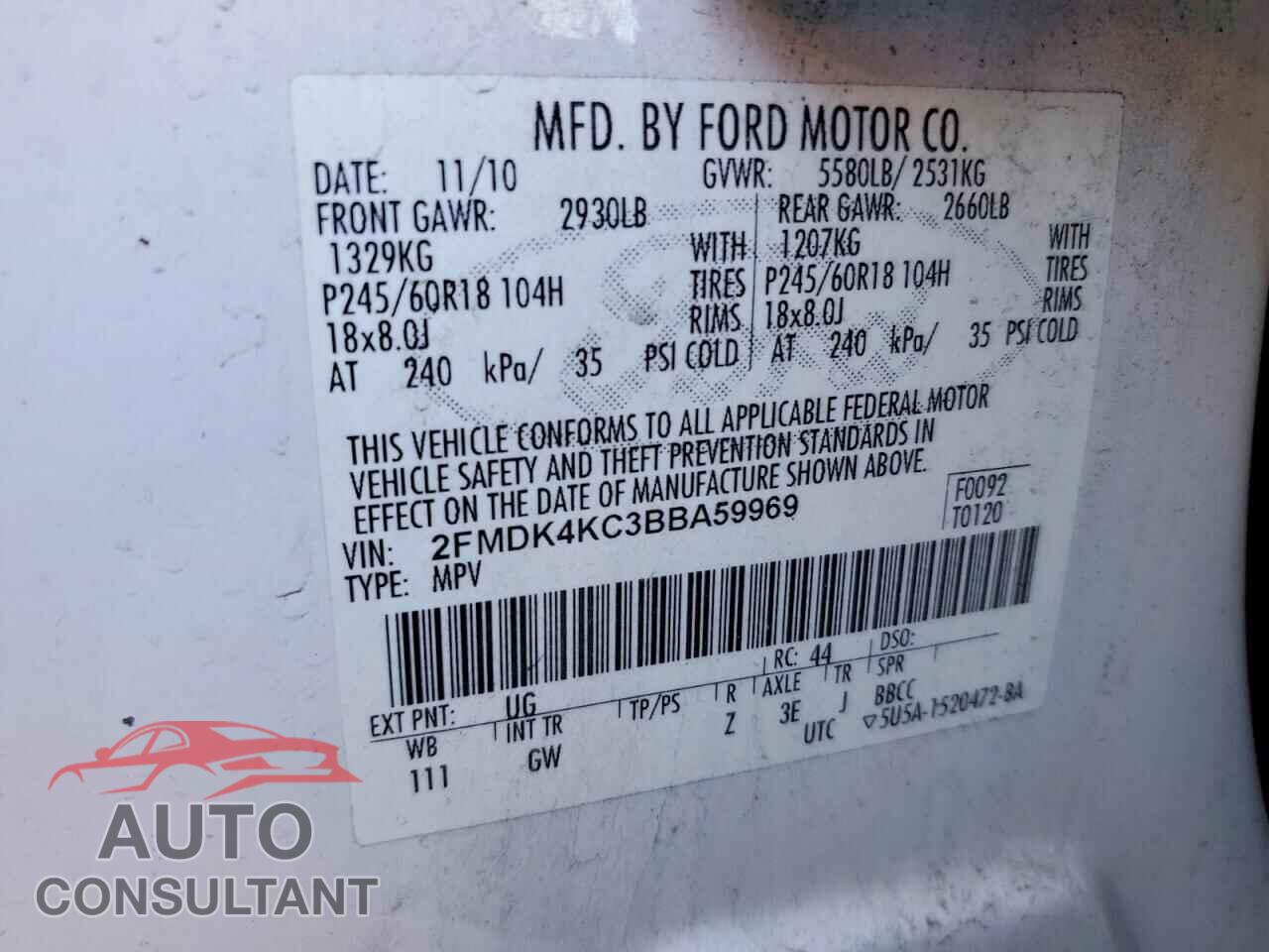 FORD EDGE 2011 - 2FMDK4KC3BBA59969
