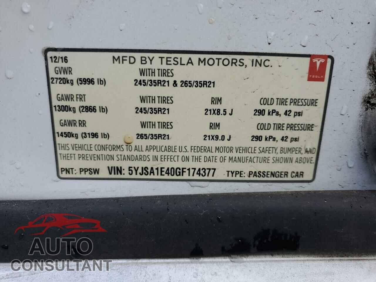 TESLA MODEL S 2016 - 5YJSA1E40GF174377
