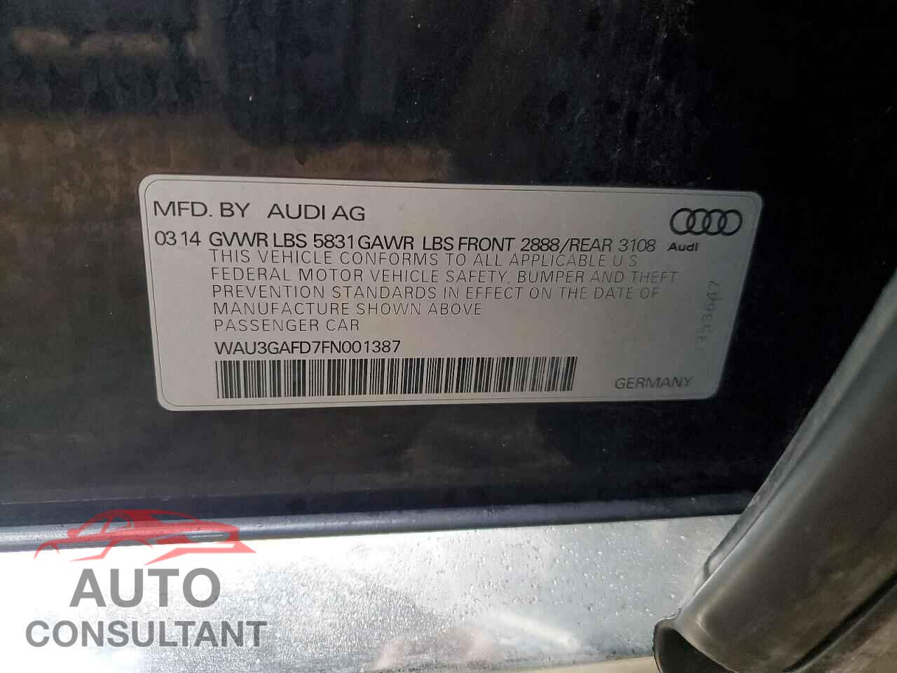AUDI A8 2015 - WAU3GAFD7FN001387