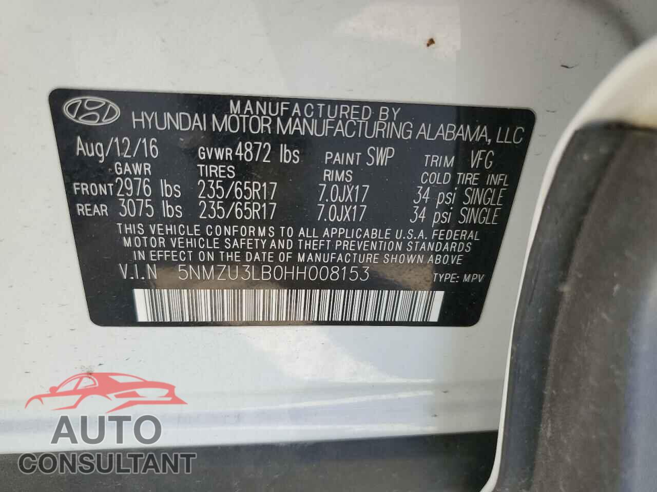 HYUNDAI SANTA FE 2017 - 5NMZU3LB0HH008153
