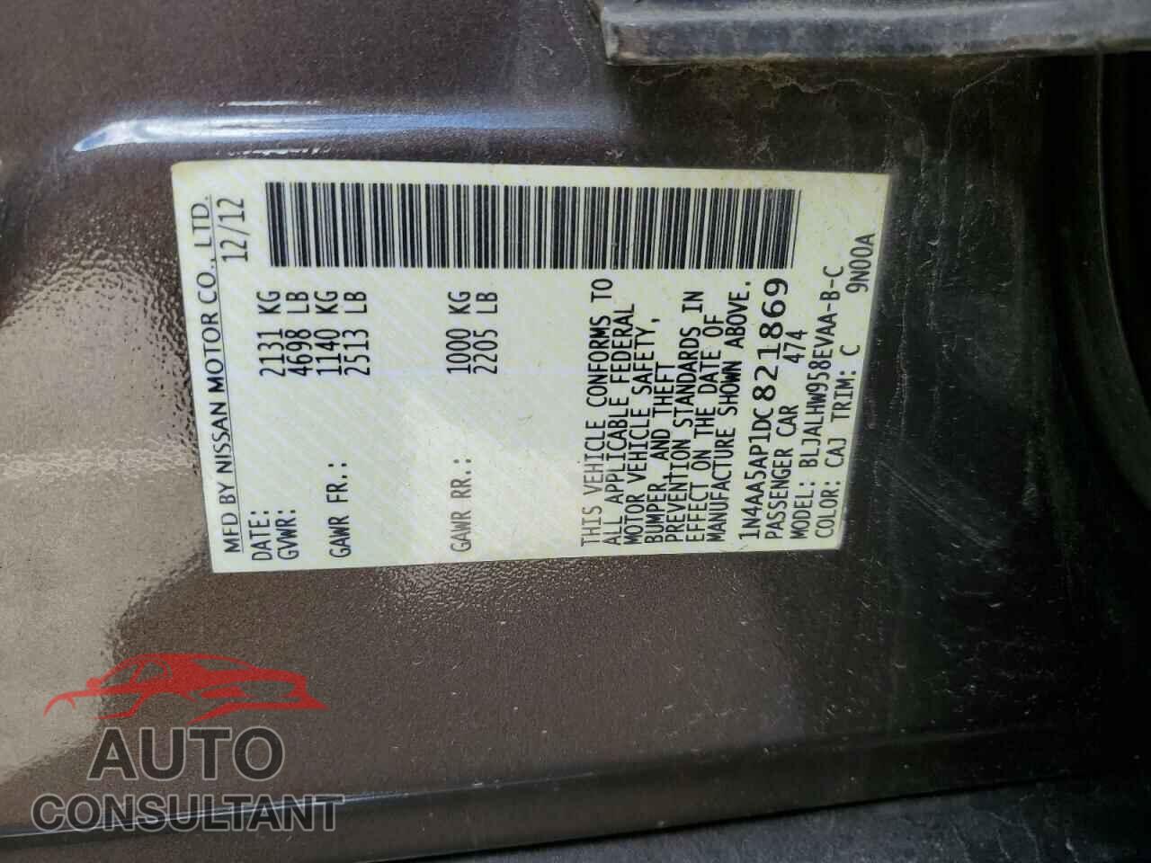 NISSAN MAXIMA 2013 - 1N4AA5AP1DC821869