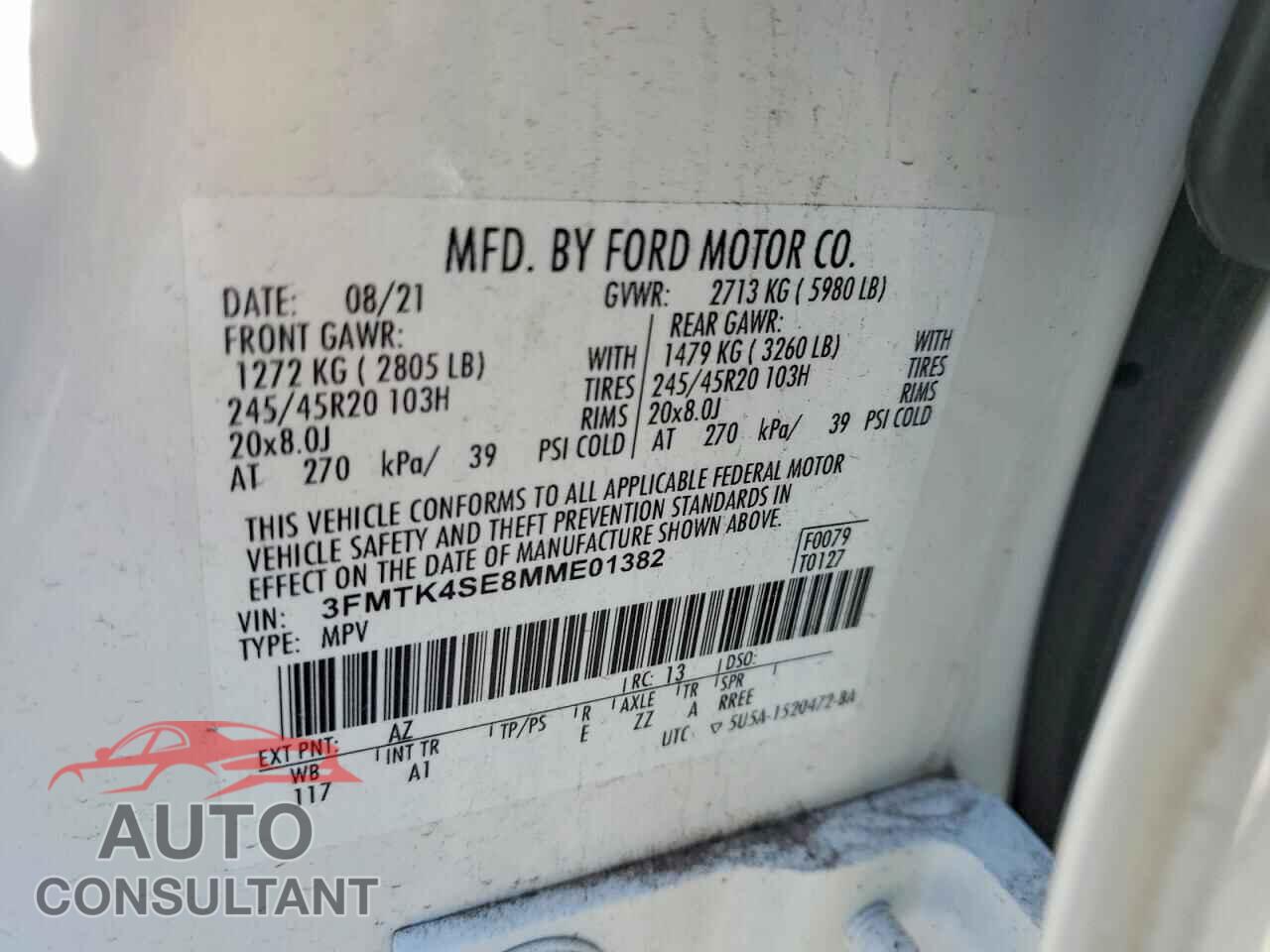 FORD MUSTANG 2021 - 3FMTK4SE8MME01382