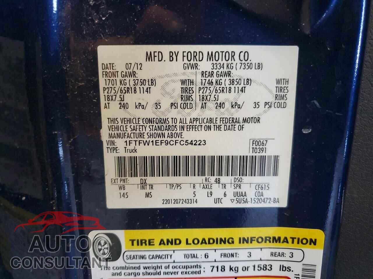 FORD F-150 2012 - 1FTFW1EF9CFC54223