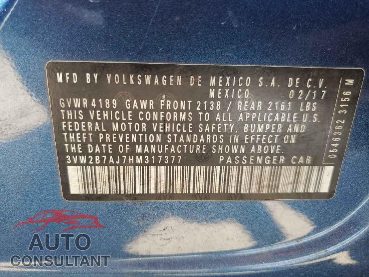 VOLKSWAGEN JETTA 2017 - 3VW2B7AJ7HM317377