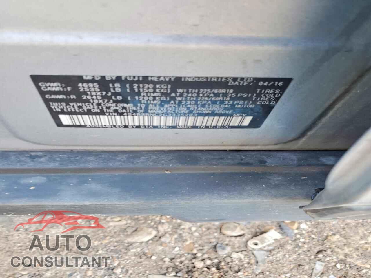 SUBARU OUTBACK 2016 - 4S4BSBNC2G3335203
