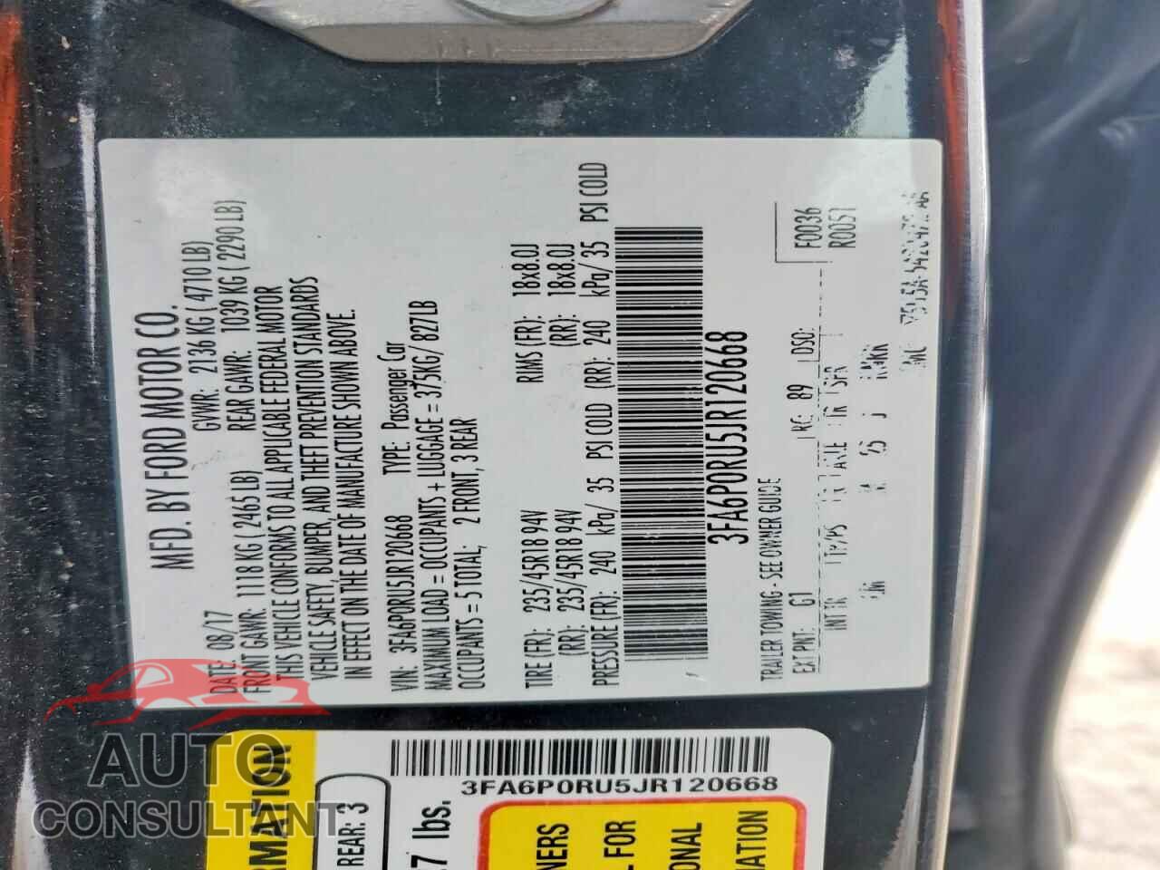 FORD FUSION 2018 - 3FA6P0RU5JR120668