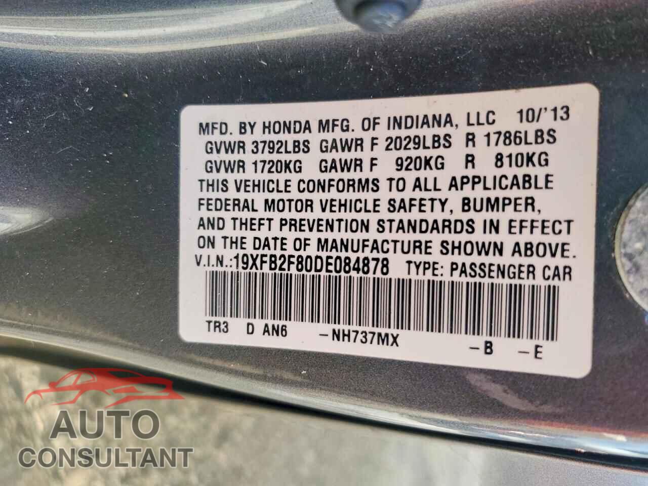 HONDA CIVIC 2013 - 19XFB2F80DE084878