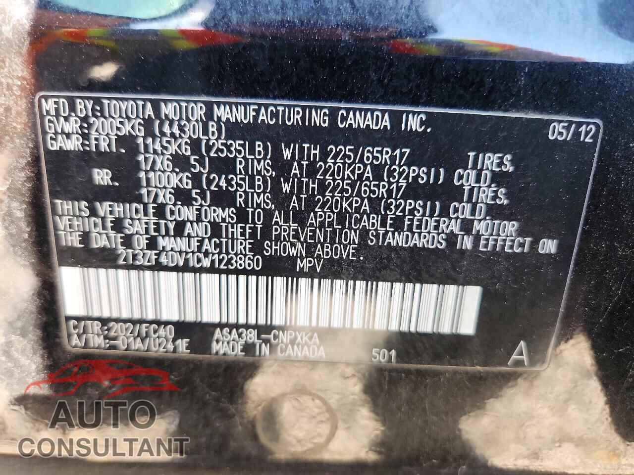 TOYOTA RAV4 2012 - 2T3ZF4DV1CW123860