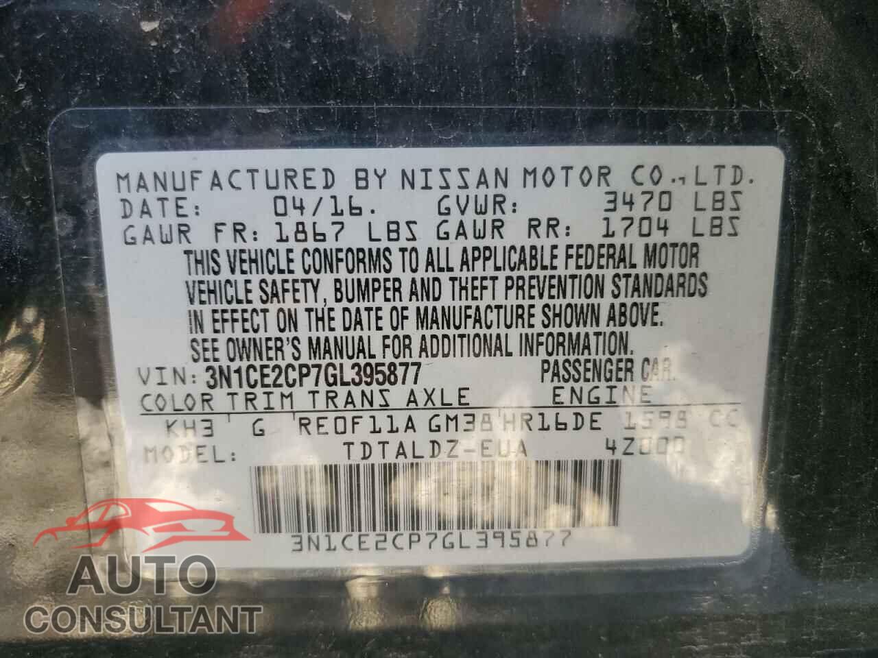 NISSAN VERSA 2016 - 3N1CE2CP7GL395877