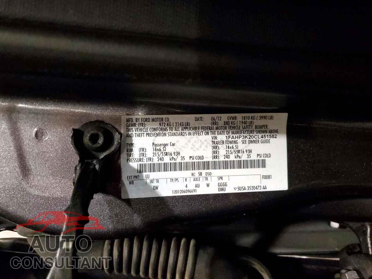 FORD FOCUS 2012 - 1FAHP3K20CL451582