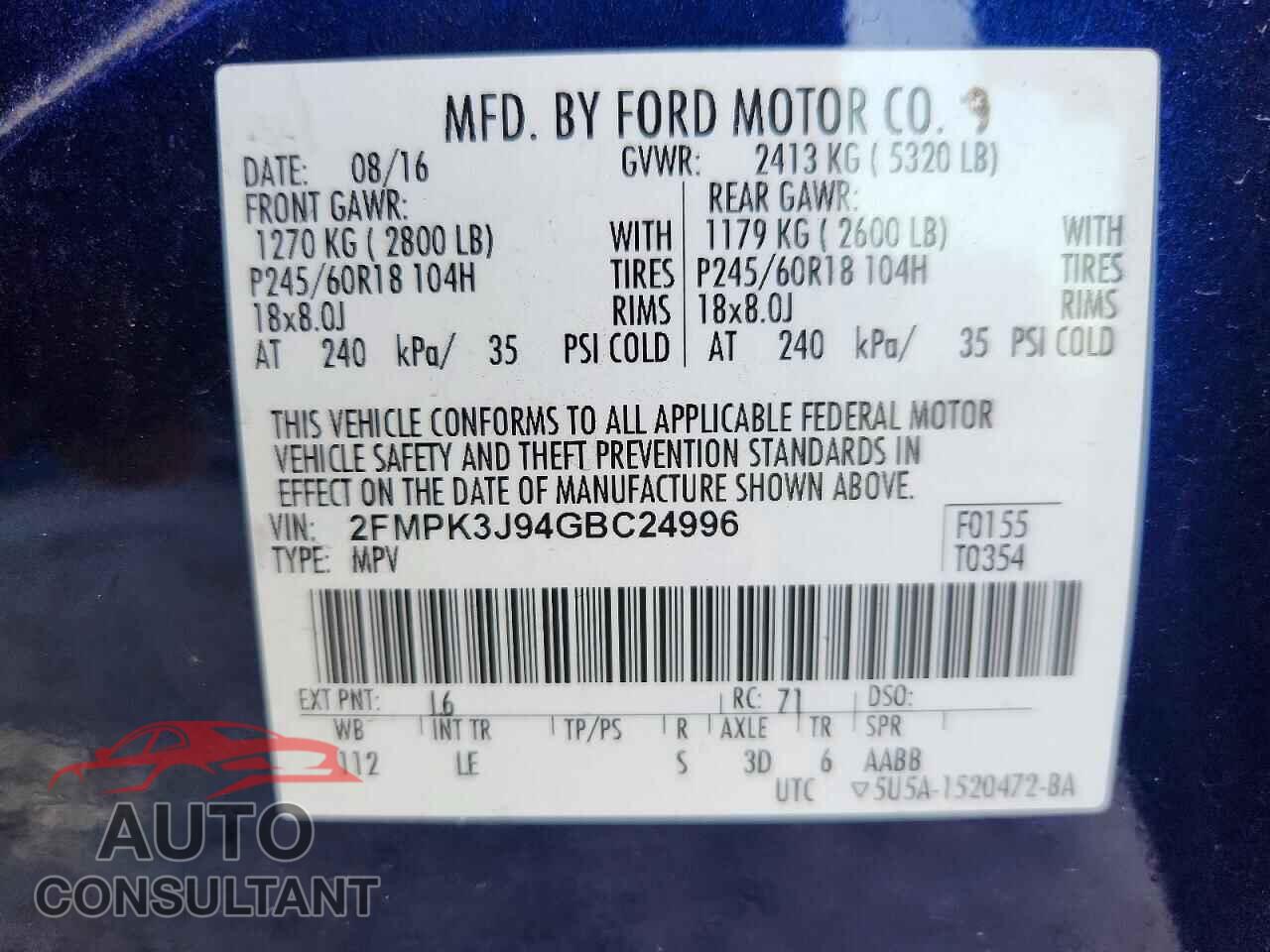 FORD EDGE 2016 - 2FMPK3J94GBC24996