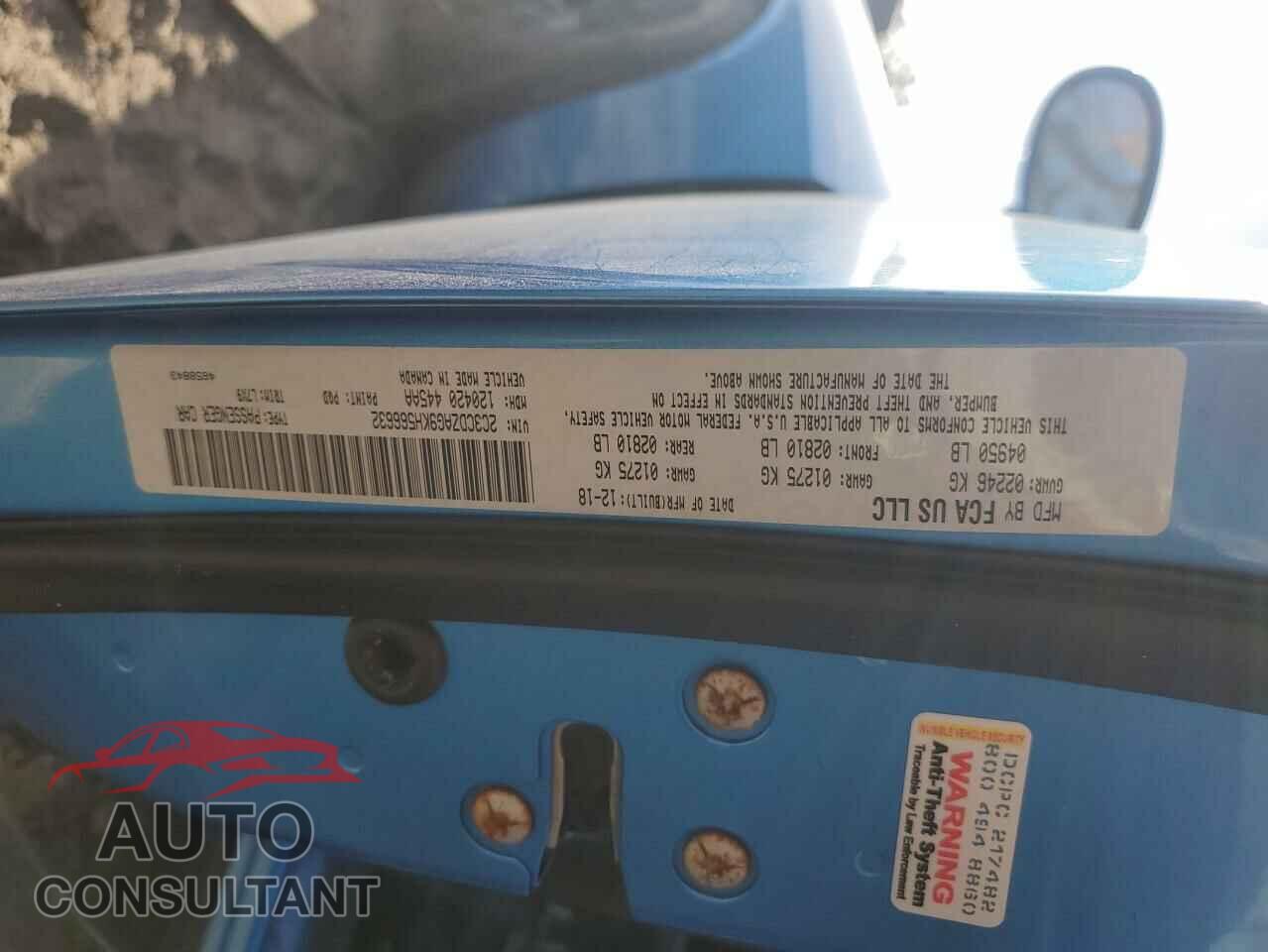 DODGE CHALLENGER 2019 - 2C3CDZAG9KH566632