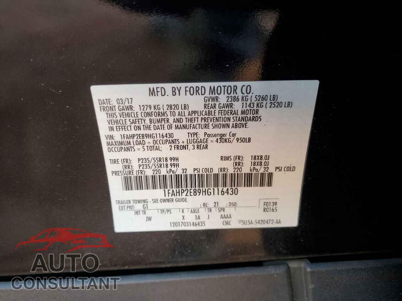 FORD TAURUS 2017 - 1FAHP2E89HG116430