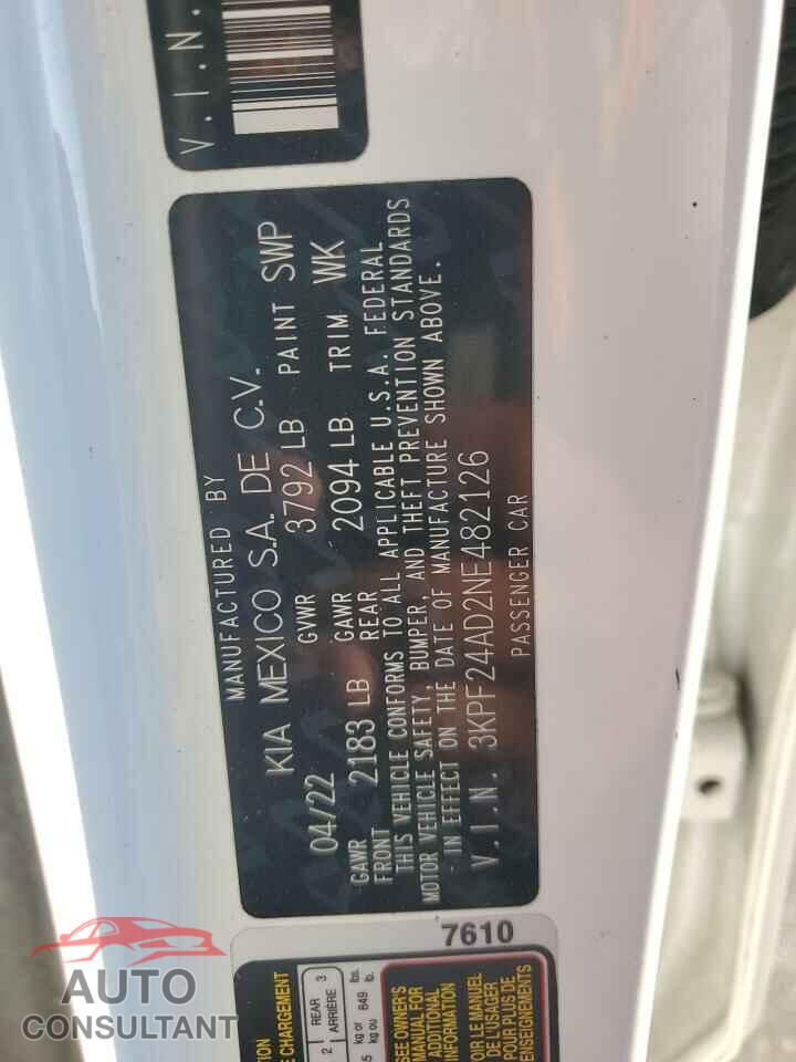 KIA FORTE 2022 - 3KPF24AD2NE482126