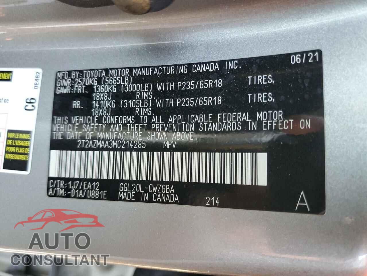 LEXUS RX350 2021 - 2T2AZMAA3MC214285
